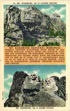 Vintage MT RUSHMORE Before & After Postcard C.T. Art-Colortone South Dakota picture