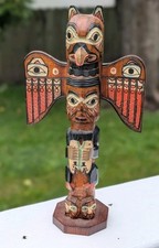 ANTIQUE NORTHWEST COAST INDIAN TOTEM 10 IN. SIGNED CARVED PATRICK SEALE  picture