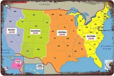 Stone Usa Time Zone Map Vintage Maps Tin Metal Signs Home Décor 8x12 picture