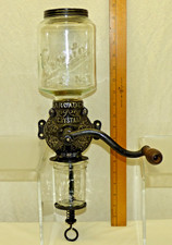 Antique ARCADE Crystal No.3 COFFEE GRINDER Wall Mount Glass Cast Iron Hand Crank picture