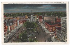 Watertown New York c1930's downtown Public Square, business district, night picture