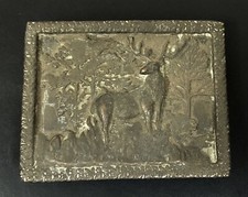 Vtg 1970's AJ Dezy Solid Brass Belt Buckle 3D Deer Buck Stag Forest Scene picture