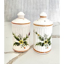 Rare Vintage Salt and Pepper Shakers Porcelain Hand Painted Floral Fluted Pair picture