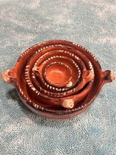 Vintage Mexican Terracotta Red Clay Nesting Bowls 5 Pc Handmade Cazuela Set picture