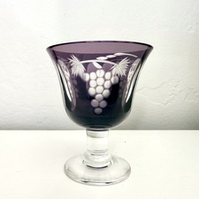 Edo Kiriko Amethyst Glass Cold Sake Goblet Signed Tadayuki Okubo Japan Clear Cut picture