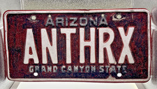 Vintage ANTHRAX band ARIZONA Car VANITY PLATE RED SEE ANTHRX picture
