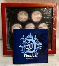 Disneyland 60th Anniversary Silver Plated Medallions Box Set of 7 LE 1955 picture