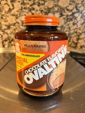 Vintage Unopened 1979 Ovaltine75th Anniversary Amber Glass Jar with Metal Lid picture