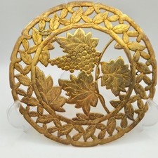Brass Grapevine Trivet 9in Vintage Gold Tone Cast Metal TAUNTON ITALY picture