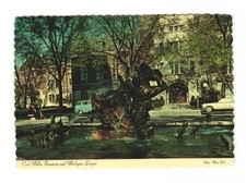 Carl Milles Fountain & Michigan League Univ of MI Ann Arbor VTG postcard UNP picture