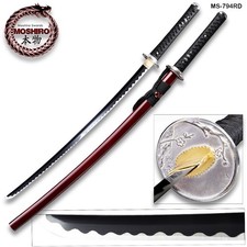 MOSHIRO Hand Forged  Katana Sword 1045 High Carbon Steel Red Glossy Scabbard picture
