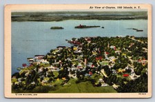 Vintage 1946 Clayton NY 1000 Islands Aerial View Linen Postcard Posted picture