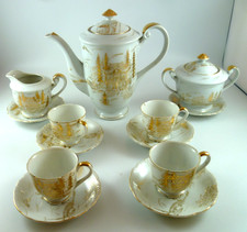 13 Pcs Set Kutani Japan Porcelain Teapot Cream Sugar Cup Plate Countryside Gold picture