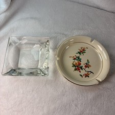 Vintage Ashtray Lot 2 Mid Century Modern Hyalyn Ceramic 118 Anchor Hocking Glass picture