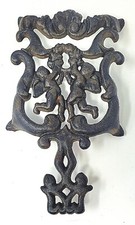 Vintage H Wilton Black Cast Iron Footed Trivet Cherub Angel Filigree Design picture