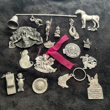Vintage Pewter, diecast figures, jewelry pieces, odds and ends Lot 19 pieces picture