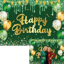 Green Gold Birthday Backdrop 7x5ft Gold Happy Birthday Banner green picture