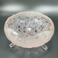 1930s Fenton Ming Pink Glass Rose Bowl Dish Etched 3 Footed Bowl Frosted Finish picture