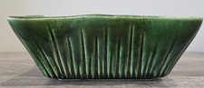 VINTAGE GREEN GLAZED CERAMIC PLANTER UPCO MID CENTURY ART POTTERY SCALLOPED 1 LB picture