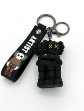 3D KAWS Keychain (Black Hugging) Figure Keyring and Hand Strap Bag Charm Pendant picture