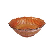 Vintage Marigold Carnival Glass Bowl Footed Strippled Rays 5.5