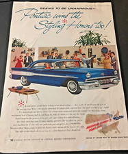Blue 1957 Pontiac Sedan - Vintage Original Color Print Ad Wall Art - HAS WEAR picture