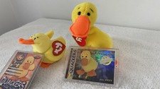 RARE 1st Tush & 1st Swing Tag Quackers wingless duck Beanie 6/150 GOLD TY Card picture