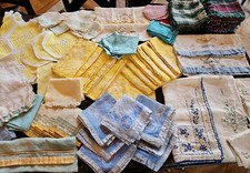Vintage Lot Of 96 Linens, Colors, Table Clothes Placements Napkins Towels  picture