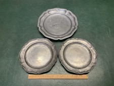 Lot of 3 Antique European Heavy Pewter Hallmarked Plates picture
