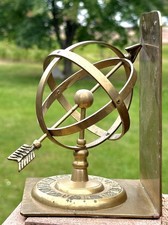 Vintage 1970’s Brass Armillary Sphere Sundial Bookend 6.75” X 5” Made in Korea picture