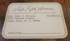 Vintage Saks Fifth Avenue Paper Credit Charge Account Identification Card picture
