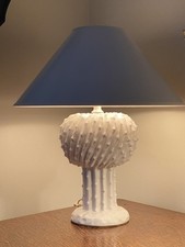 Vintage Tyndale White Ceramic Cactus Lamp Made in Italy dated  1973 New Shade  picture