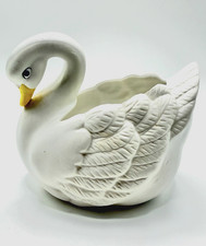 Vintage HOMCO #1402 White Bisque Swan Planter Ceramic Bird Figurine 6