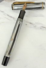 Vintage c1950 Merlin 33 Fountain Pen Celluloid Gray Pinstripe Original 14k Nib picture