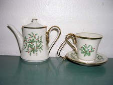 Lot Of 2 Lenox Holiday Teapot, Tea Cup and Saucer Ornaments picture