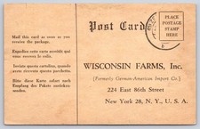 Vintage Wisconsin Farms Inc Package Acknowledgment Postcard 1948 picture