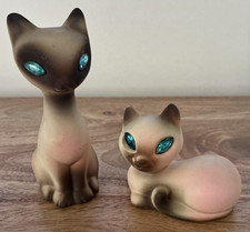 Vintage Roselane USA Siamese Cat Figurine Pair Blue Sparkler Jewel Eyes picture