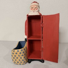 Dept 56 Vtg Santa Carved Wood Figure Christmas Shelf Opens Candy Dish Large picture