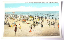 1930 PASS-A-GRILLE BEACH FL PC Beachgoers Swimming in the Gulf of Mexico MINT picture