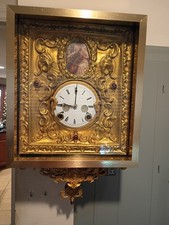 ANTIQUE RAHMENUHR CLOCK BEAUTIFUL GOLD FINISH LADY PLAYING CELLO.WORKING picture