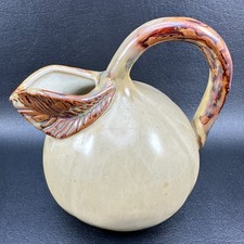 Gourd Pumpkin Pitcher Pottery Leaf Spout Rustic Famhouse Browns Autumn Fall 6.5
