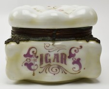 6 1/2” Antique Wavecrest Puffy Milk Glass Cigar Humidor picture