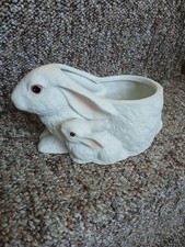 Vintage Easter Bunny Rabbit Mom With Baby Fine Porcelain Planter 1989 Inarco picture