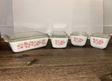 VTG Pyrex Gooseberry Dishes Set Of 8 Pcs 501(2), 502, & 503 With Lids-complete picture