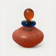 Vintage Franco Moretti Signed Frosted Red Blue Orange Murano Perfume Bottle picture