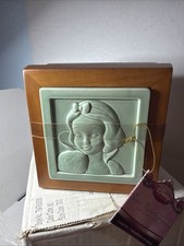 Rare 6pc Snow White Ceramic Coaster Set With Etched Wooden Box Disney Store Lb picture