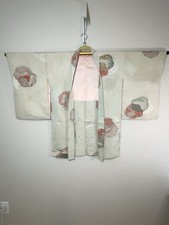 Vintage Japanese Haori Jacket Vermillion Silk Bold Peony Botanical Floral Lining picture