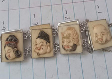 Sterling Silver Japanese Carved Seven Gods Bracelet Link Figural Ebisu Daikoku picture