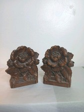 SYROCO Mid Century Faux Wood Floral Bookend PAIR MCM Vintage Magnolia Mcm Book picture