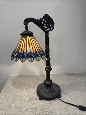Meyda Tiffany Peacock Feather Stained Glass Desk Lamp - Beauty Approx 18” Tall picture